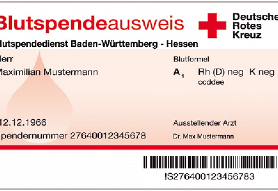 Blutspendeausweis mit dem Hinweis zum Kell-Faktor