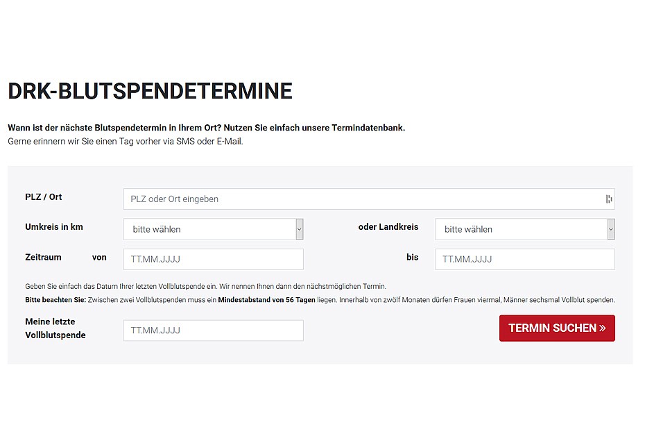 Schritt 1: Passenden Blutspendetermin suchen