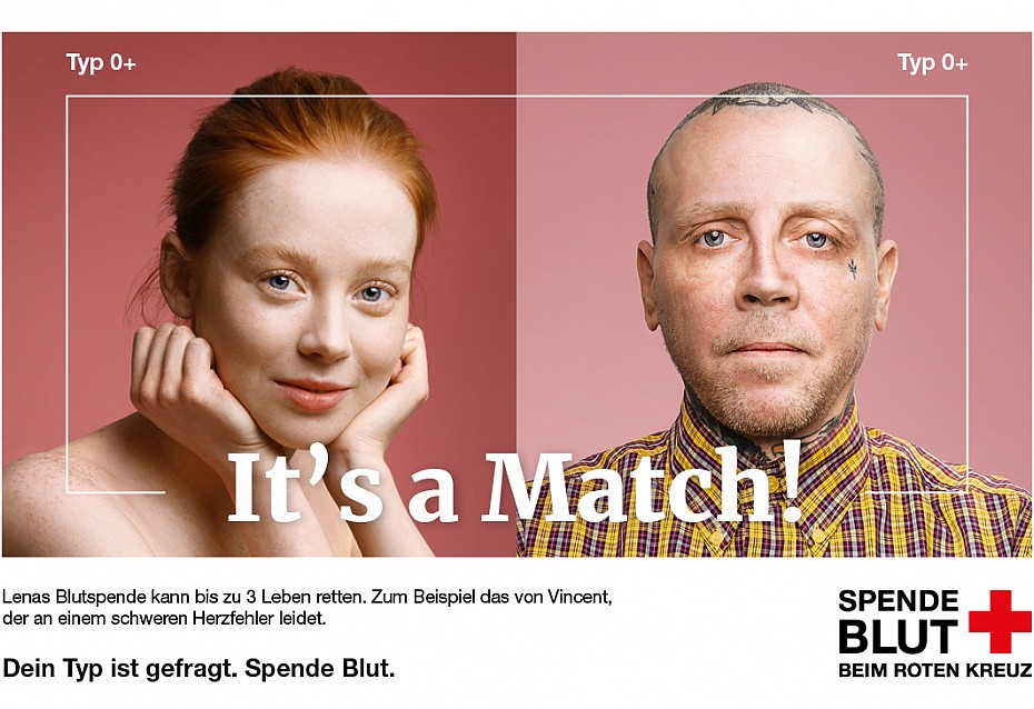 Kampagnenmotiv It's a match: Dein Typ ist gefragt: Spende Blut