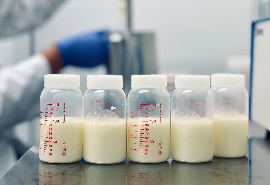 Frauenmilch in Flaschen abgefüllt