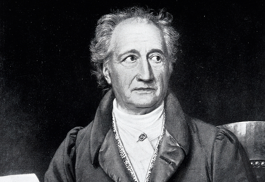 Auf diesem Bild ist ein Porträt von Johann Wolfgang von Goethe in Schwarz/Weiß zu sehen
