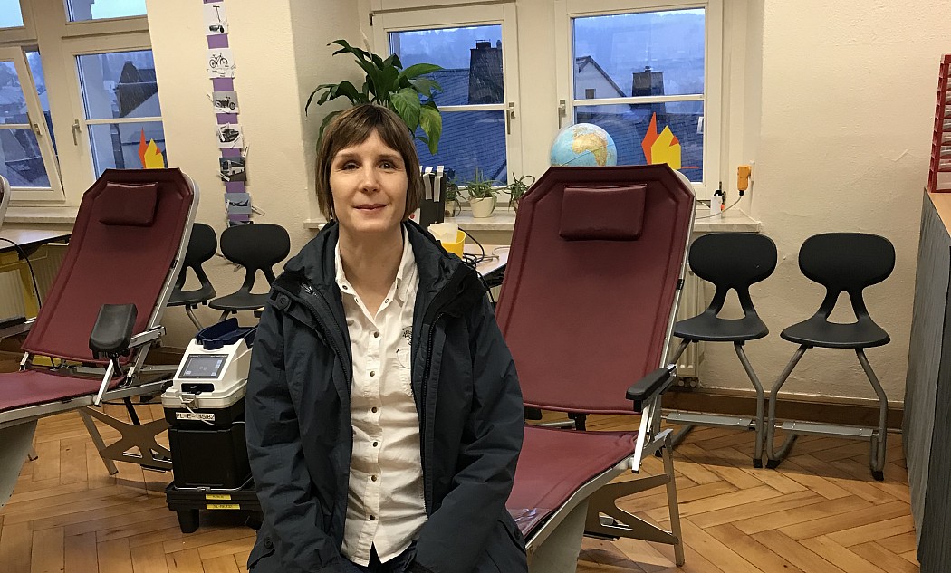 Birgit Kaiser auf einem DRK-Blutspendetermin in Schneeberg