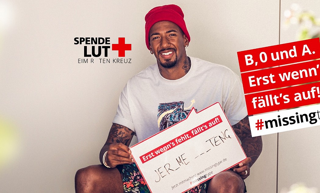 Jérôme Boateng als Botschafter für die missingtype-Kampagne anlässlich des Weltblutspendertages 2020