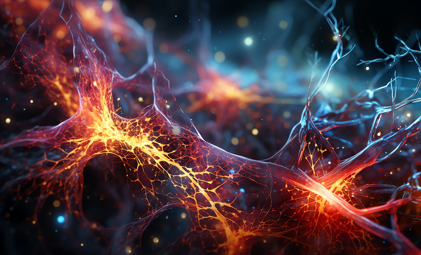 Nervenfasern im Gehirn leuchten auf und leiten Impulse weiter