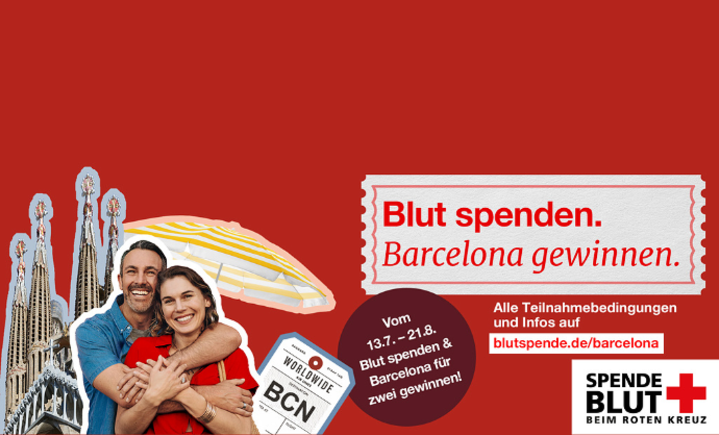 Wer im Zeitraum vom 13.07. bis 21.08. Blut spendet, kann eine von 5 Reisen nach Barcelona gewinnen