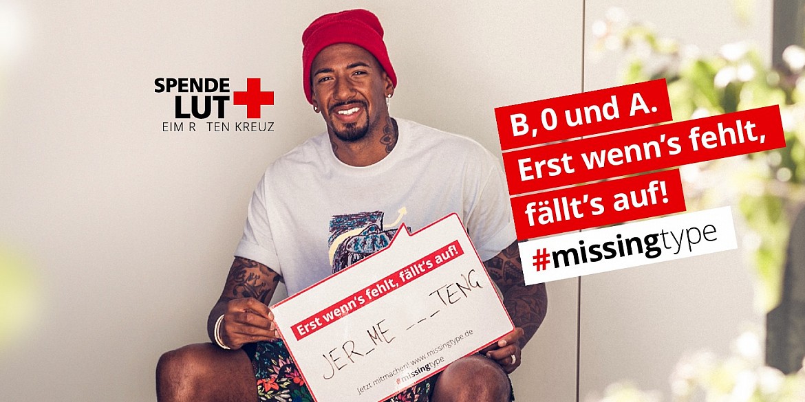 Jérôme Boateng als Botschafter für die missingtype-Kampagne anlässlich des Weltblutspendertages 2020