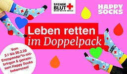 Leben retten im Doppelpack - Aktionsgrafik DRK x Happy Socks