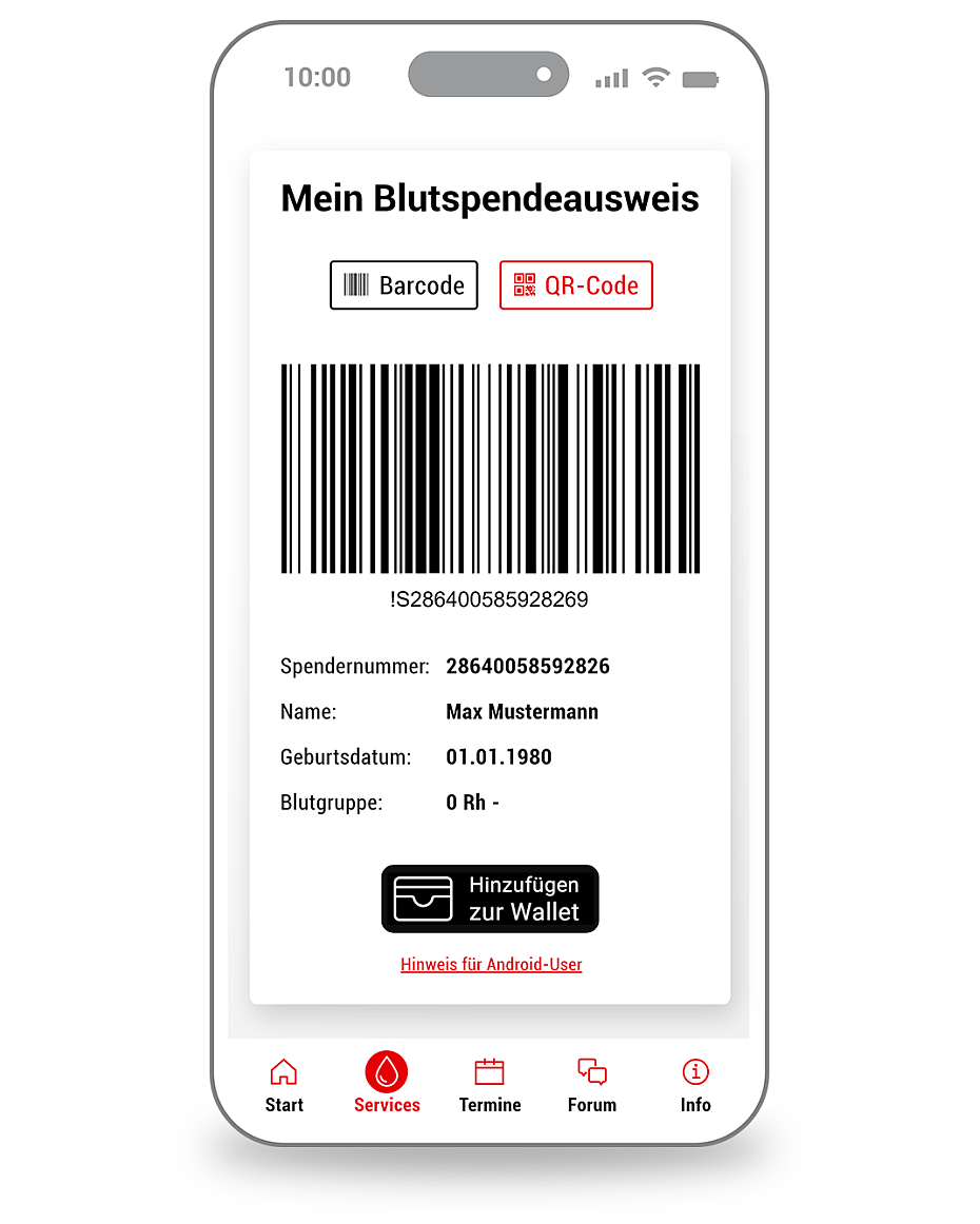 Der digitale Blutspendeausweis zum scannen