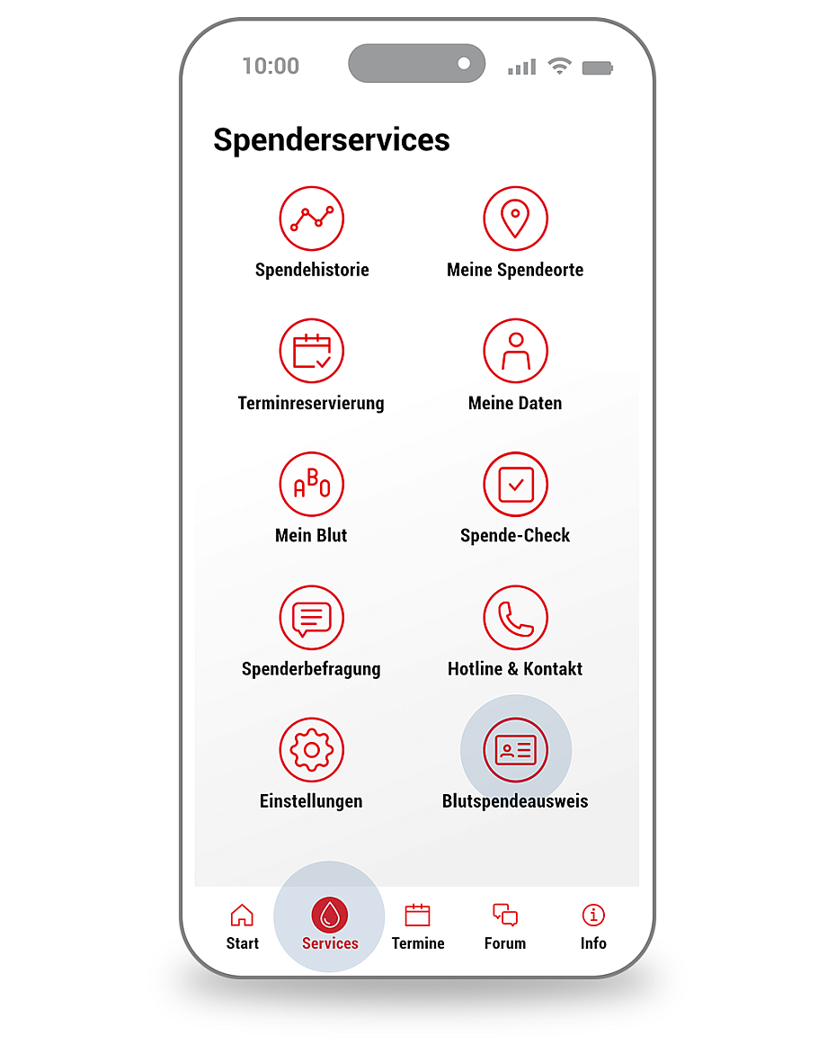 Überblick aller Services der Blutspende-App